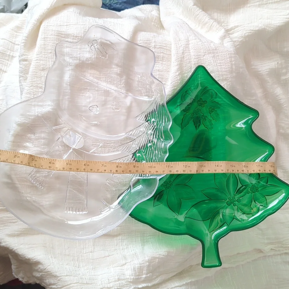 🆕 Holiday Tree & Snowman Decorative Serving Platters Set